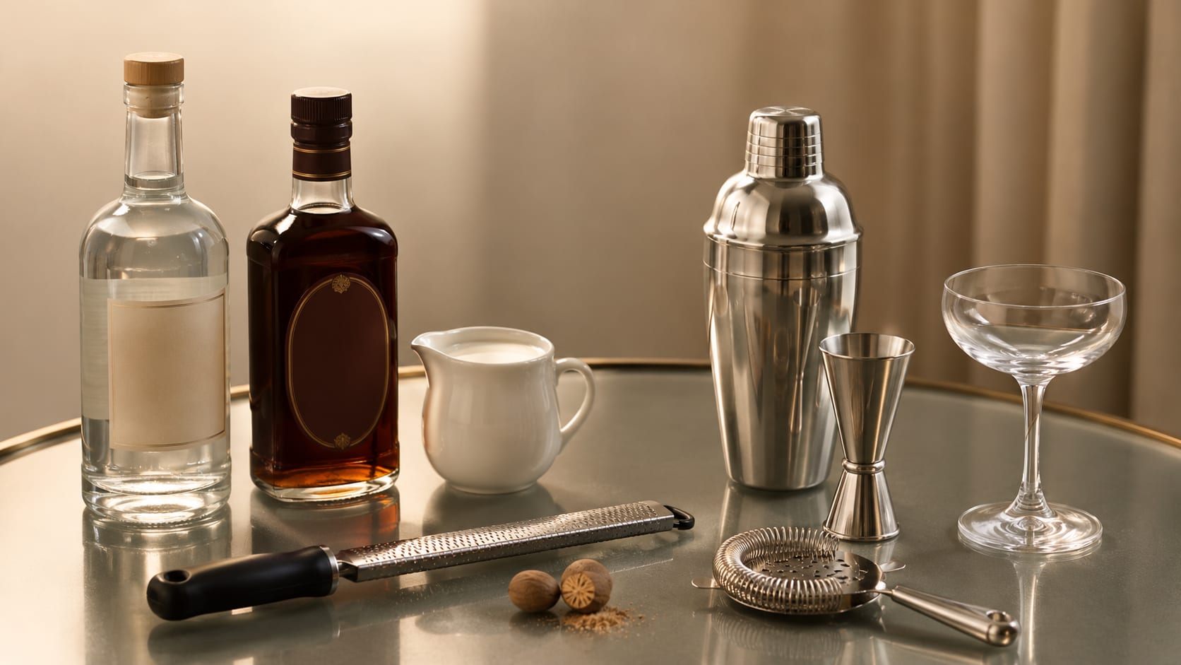 Ingredients and tools to make Alexander