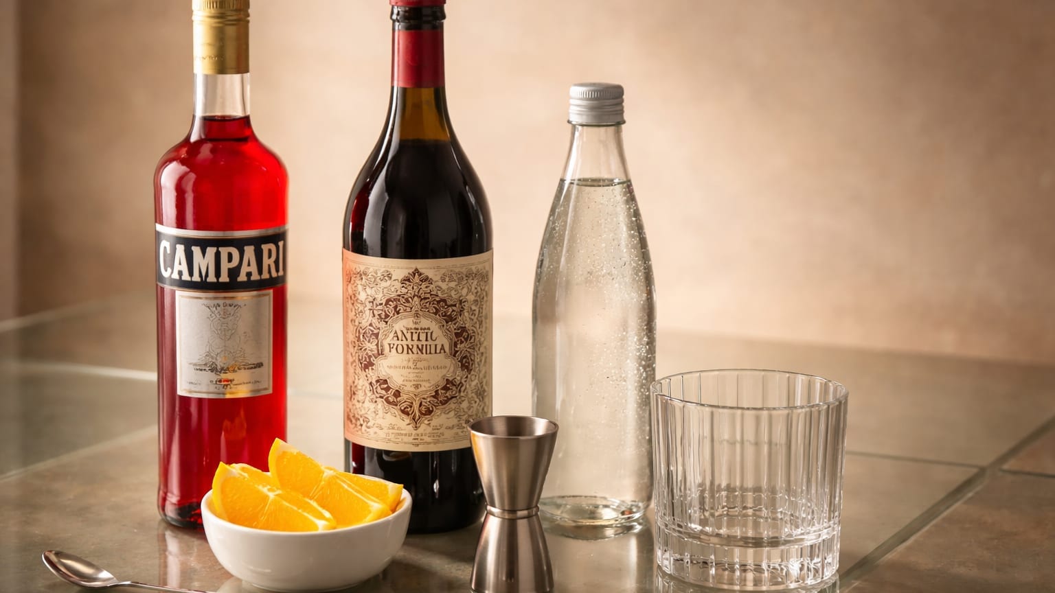 Ingredients and tools to make Americano
