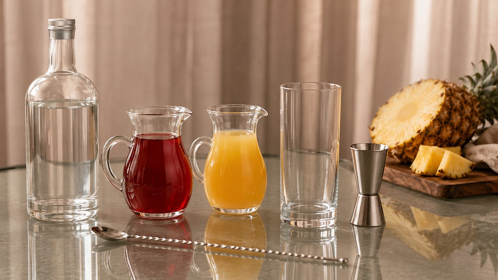 Ingredients and tools to make Bay Breeze