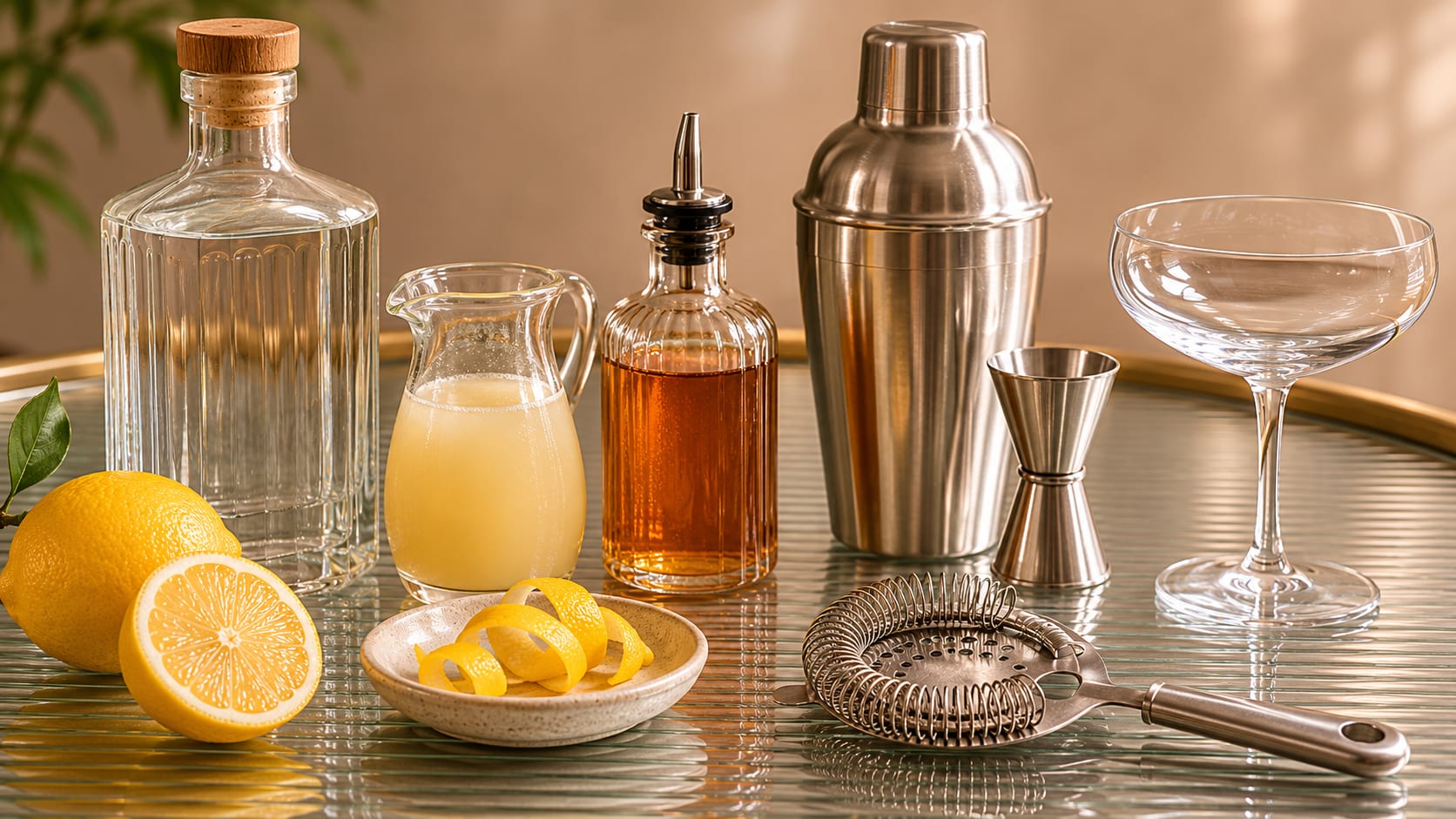 Ingredients and tools to make Bee's Knees