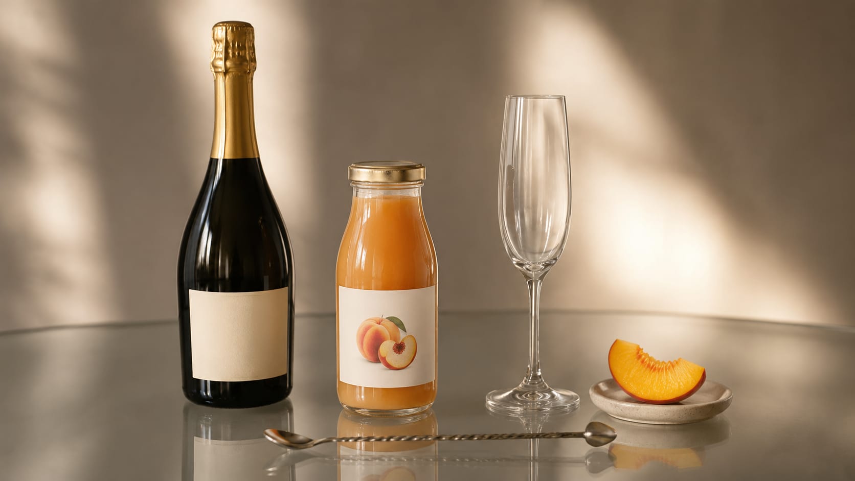 Ingredients and tools to make Bellini