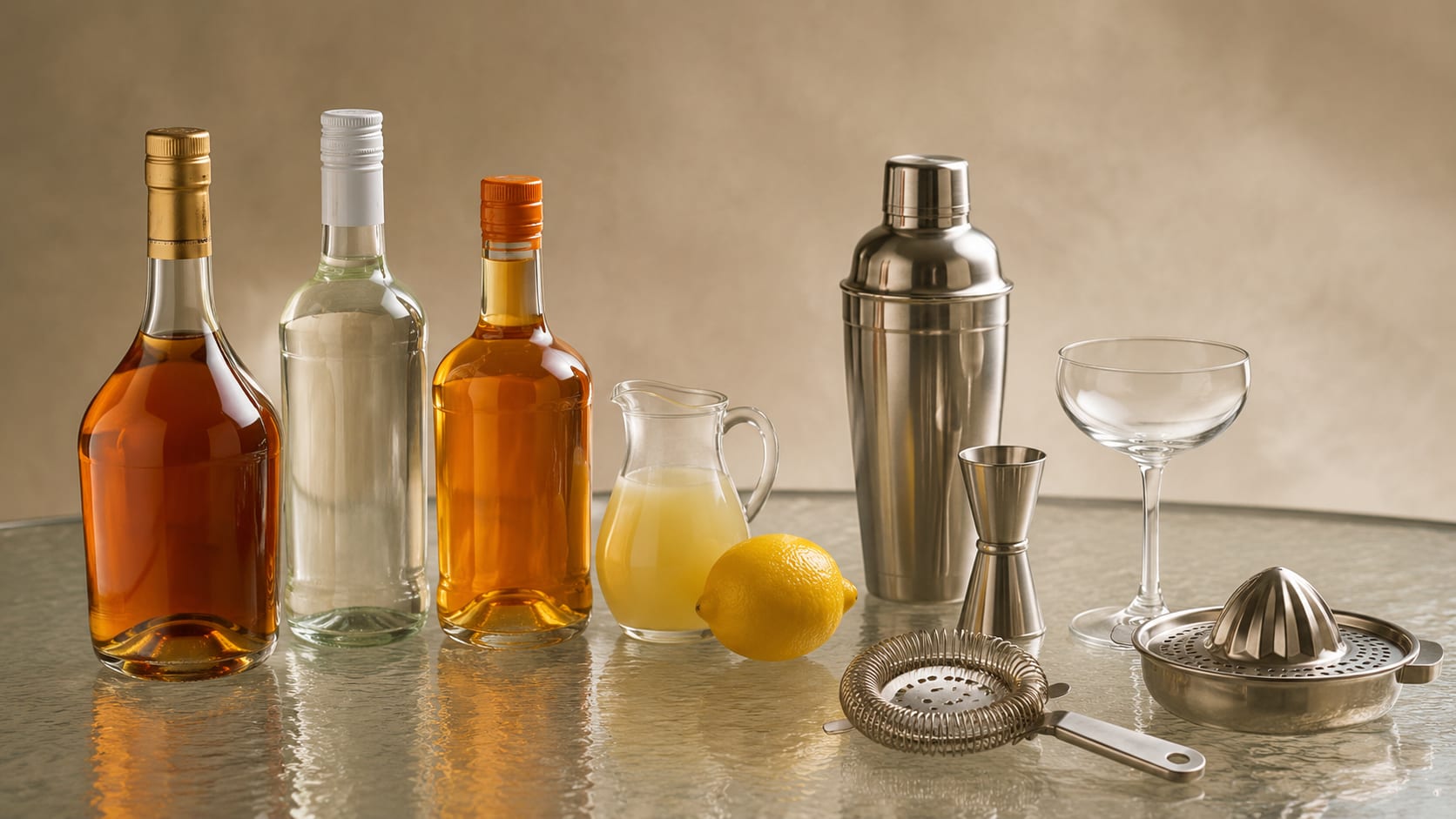 Ingredients and tools to make Between the Sheets