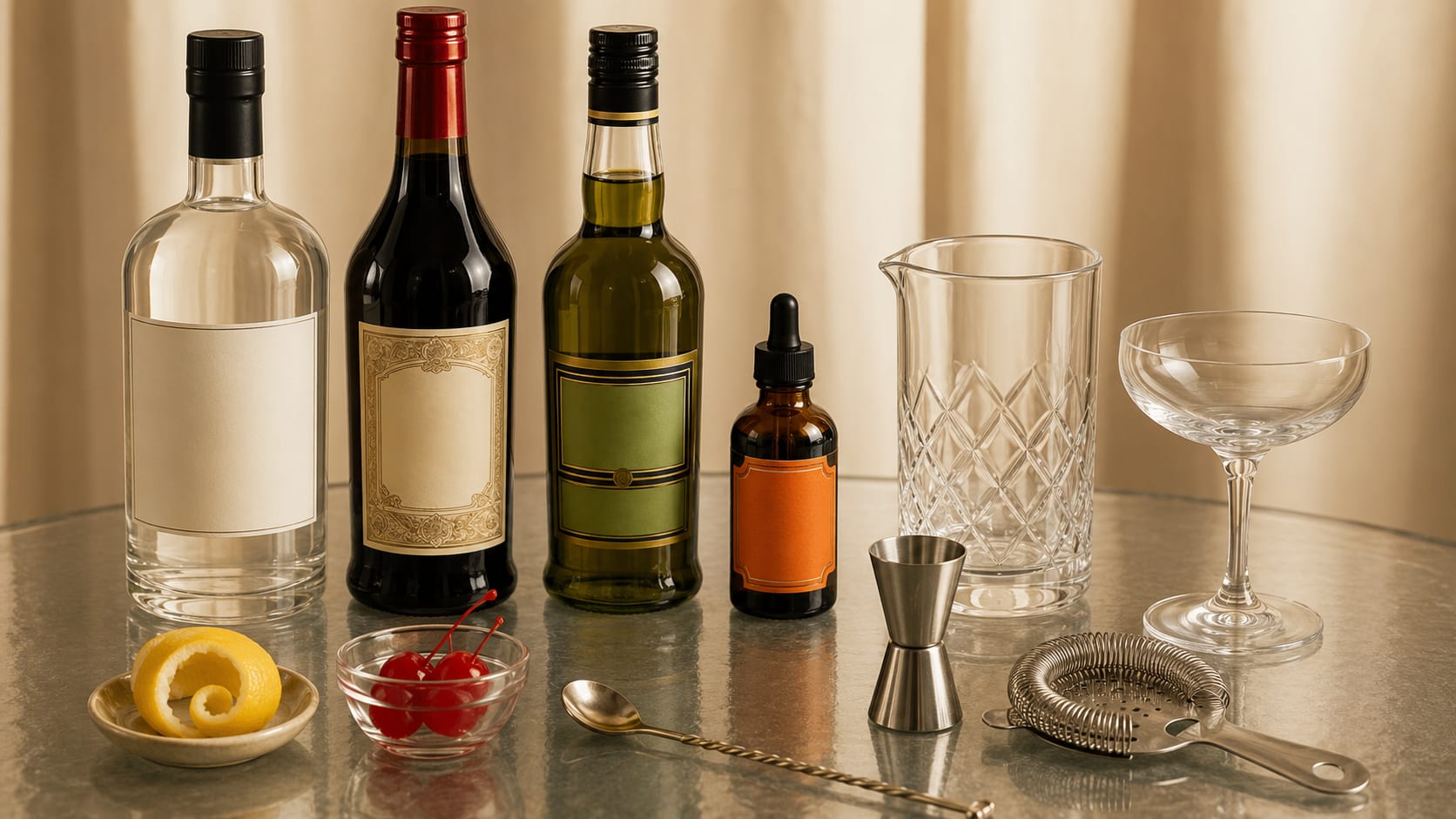 Ingredients and tools to make Bijou