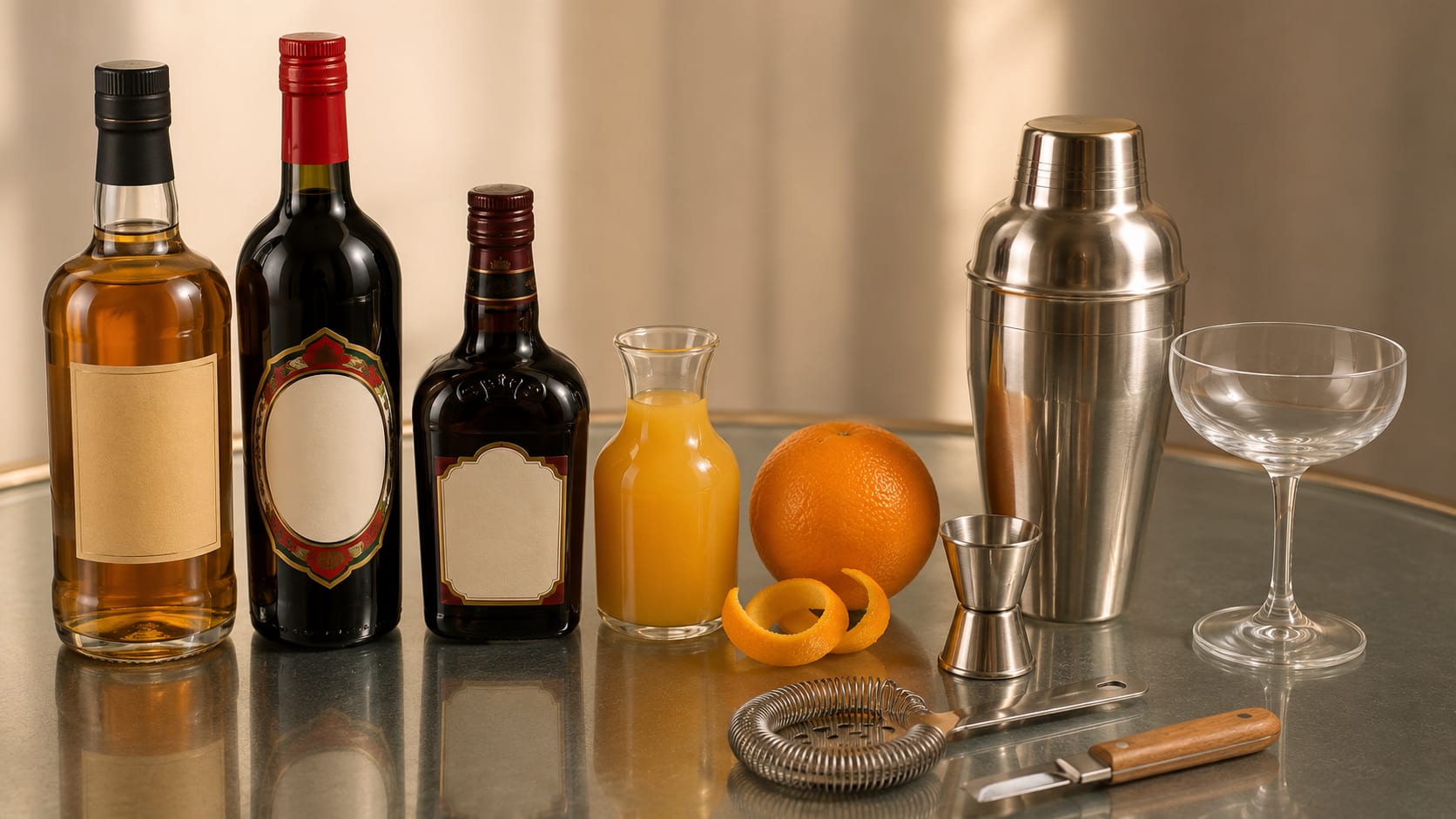 Ingredients and tools to make Blood and Sand