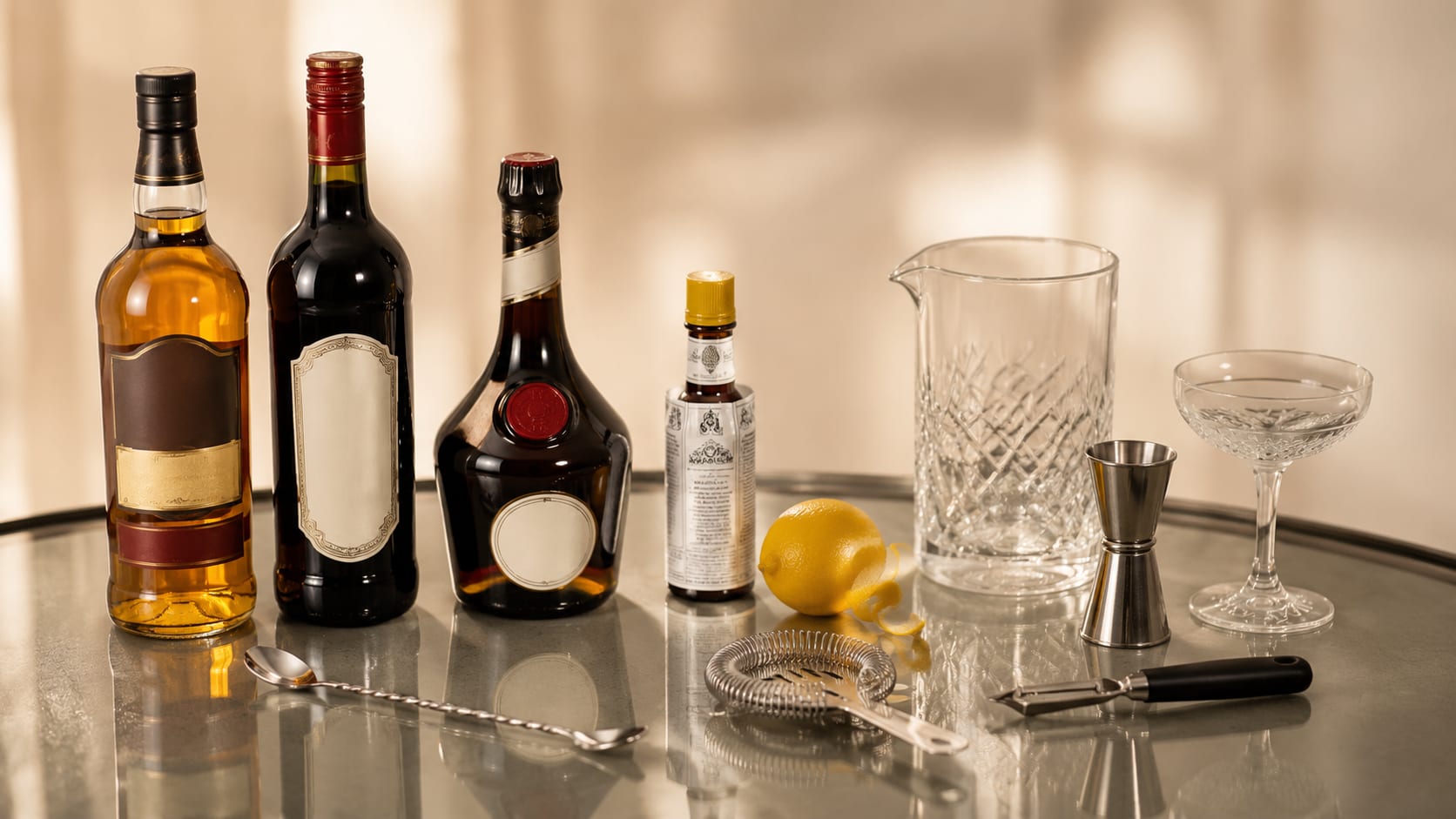 Ingredients and tools to make Bobby Burns