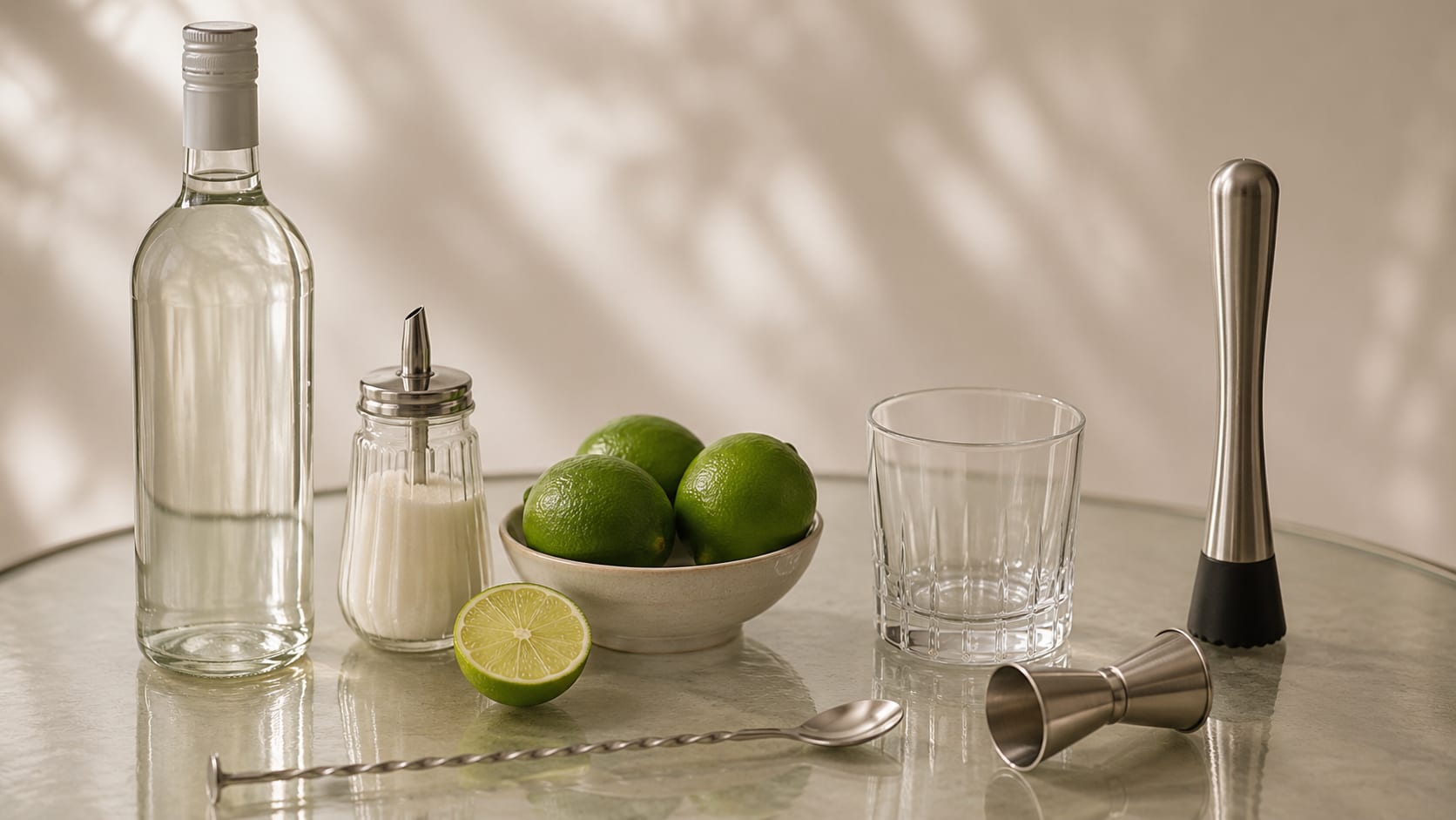 Ingredients and tools to make Caipirissima