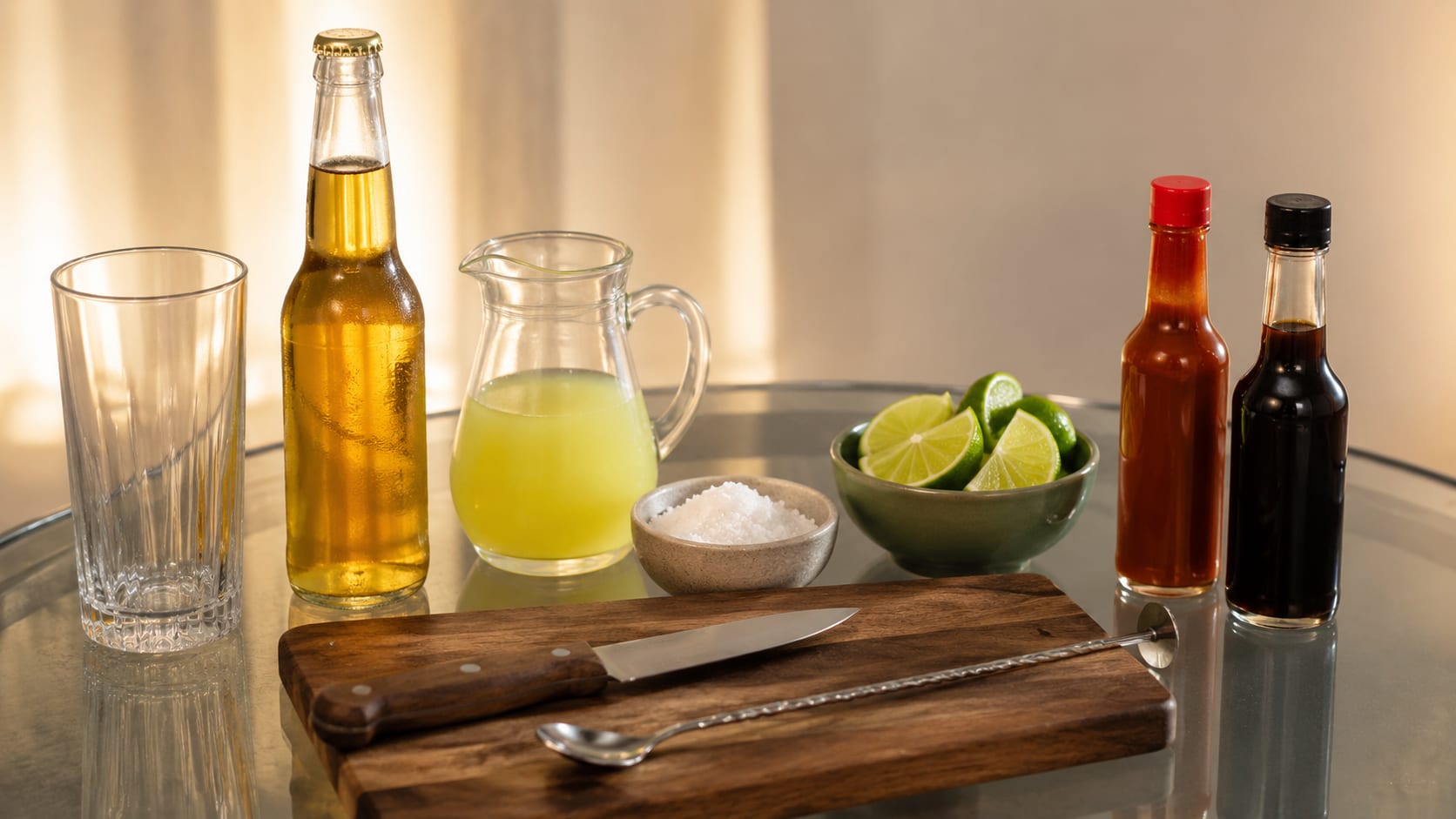 Ingredients and tools to make Chelada