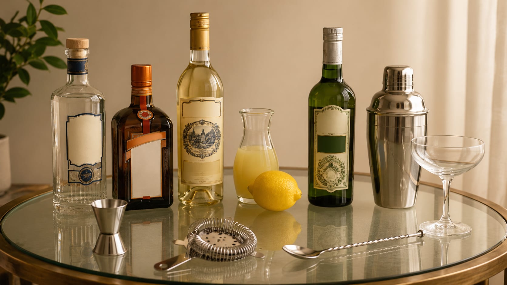 Ingredients and tools to make Corpse Reviver #2
