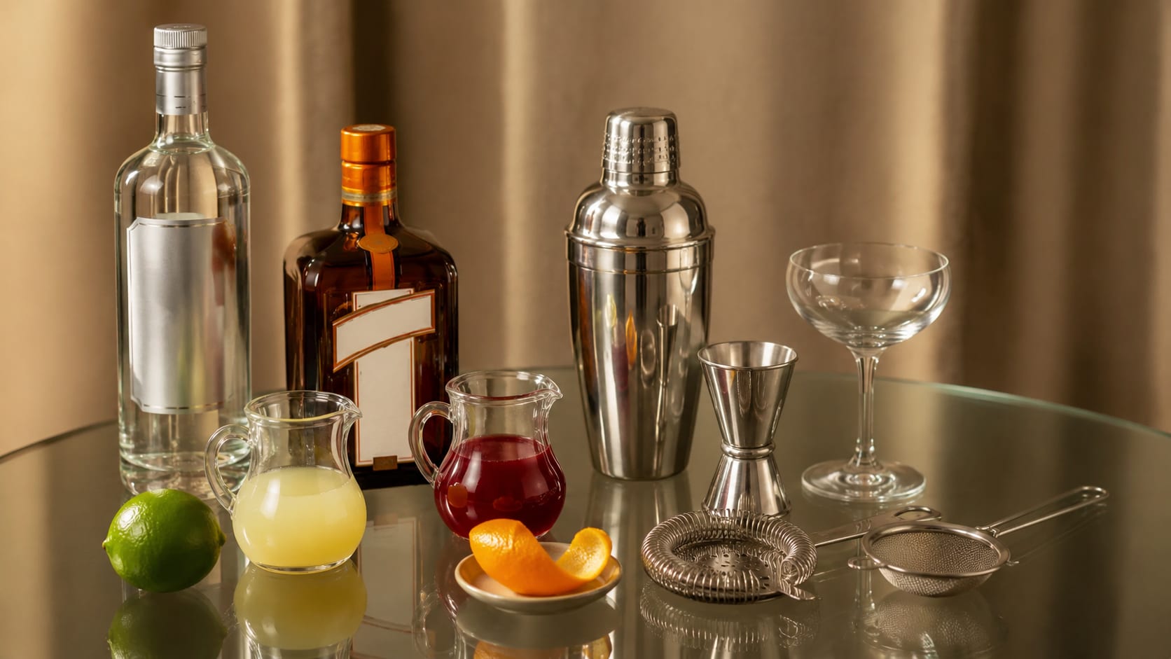 Ingredients and tools to make Cosmopolitan