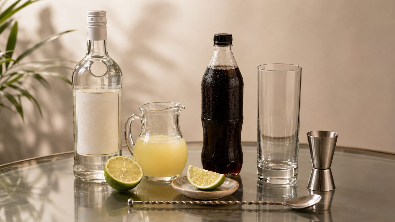 Ingredients and tools to make Cuba Libre
