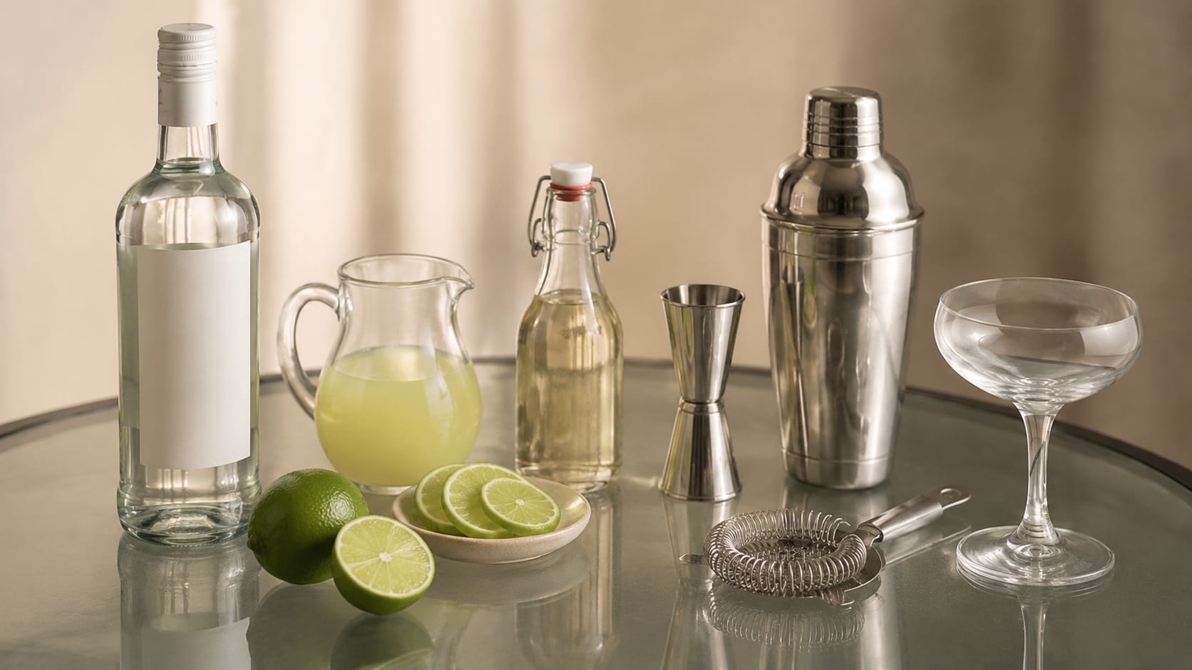 Ingredients and tools to make Daiquiri