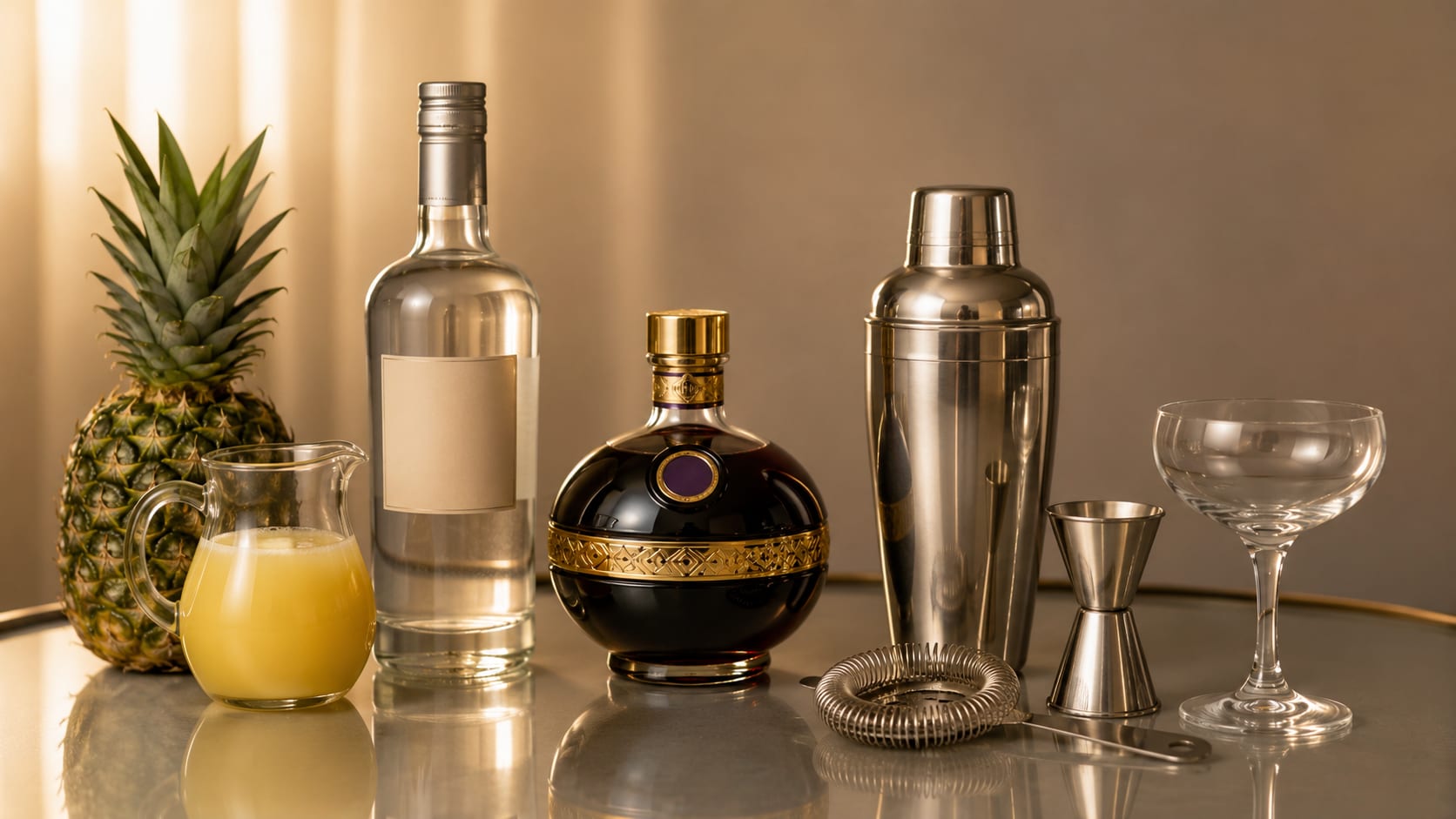 Ingredients and tools to make French Martini