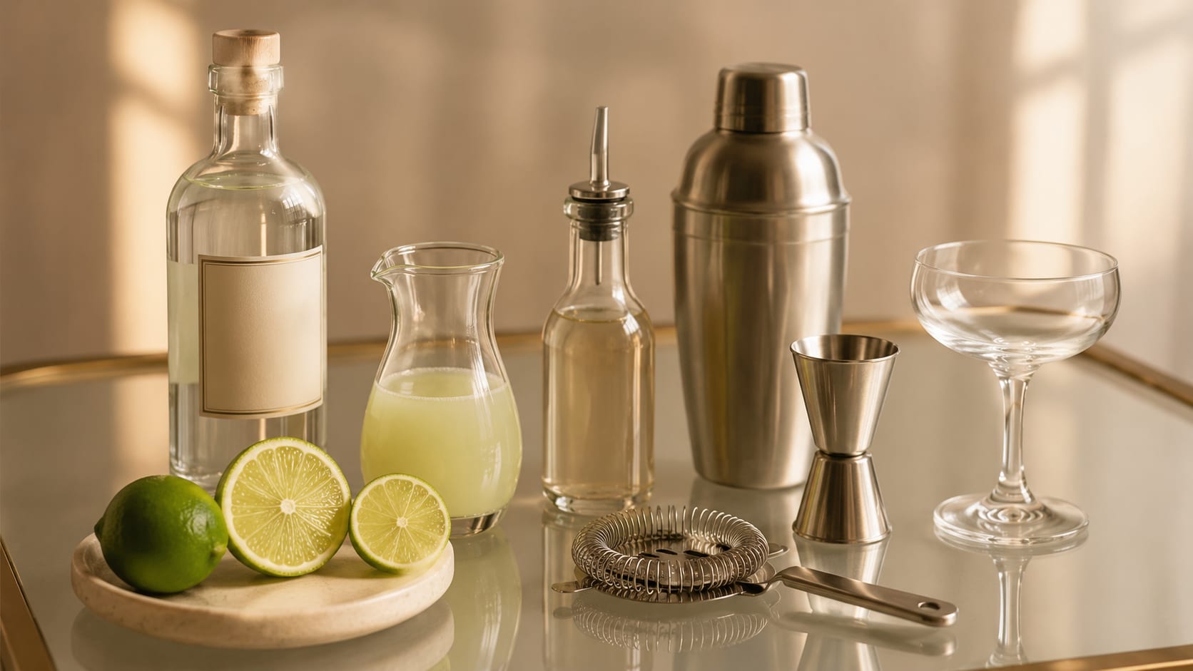 Ingredients and tools to make Gimlet