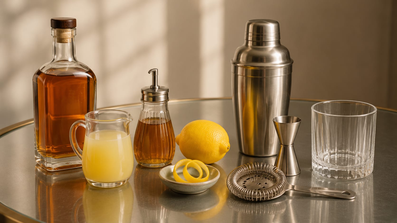 Ingredients and tools to make Gold Rush