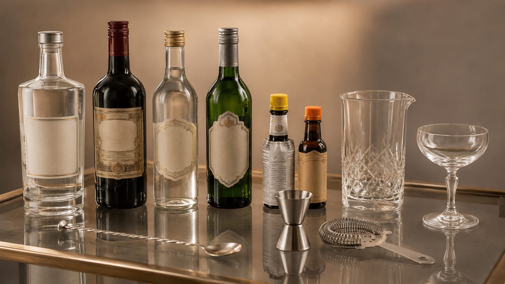 Ingredients and tools to make Improved Gin Cocktail