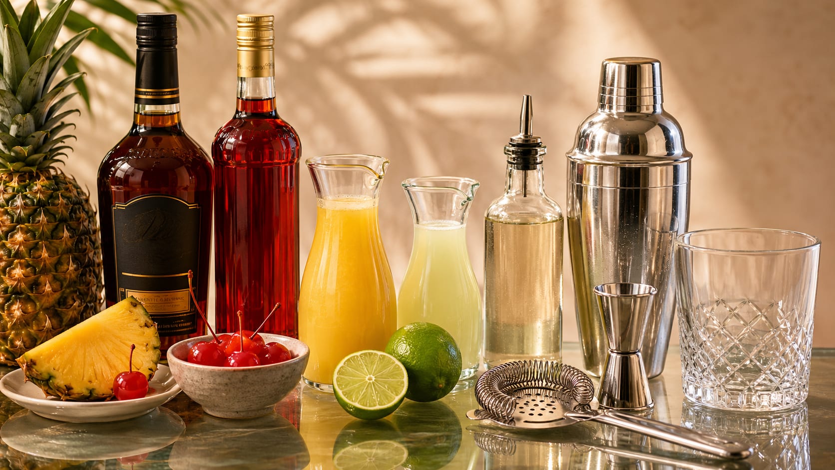 Ingredients and tools to make Jungle Bird