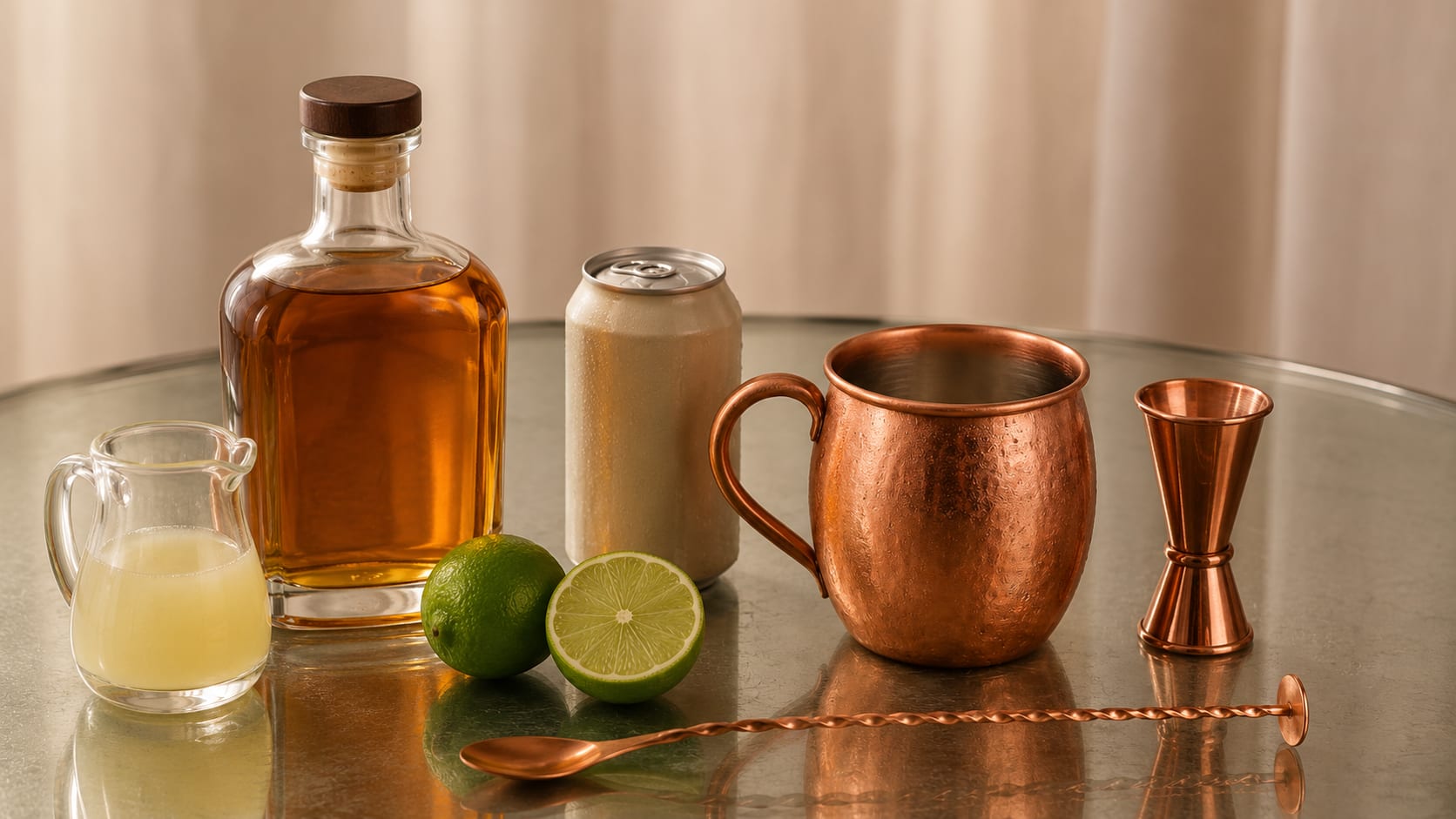 Ingredients and tools to make Kentucky Mule