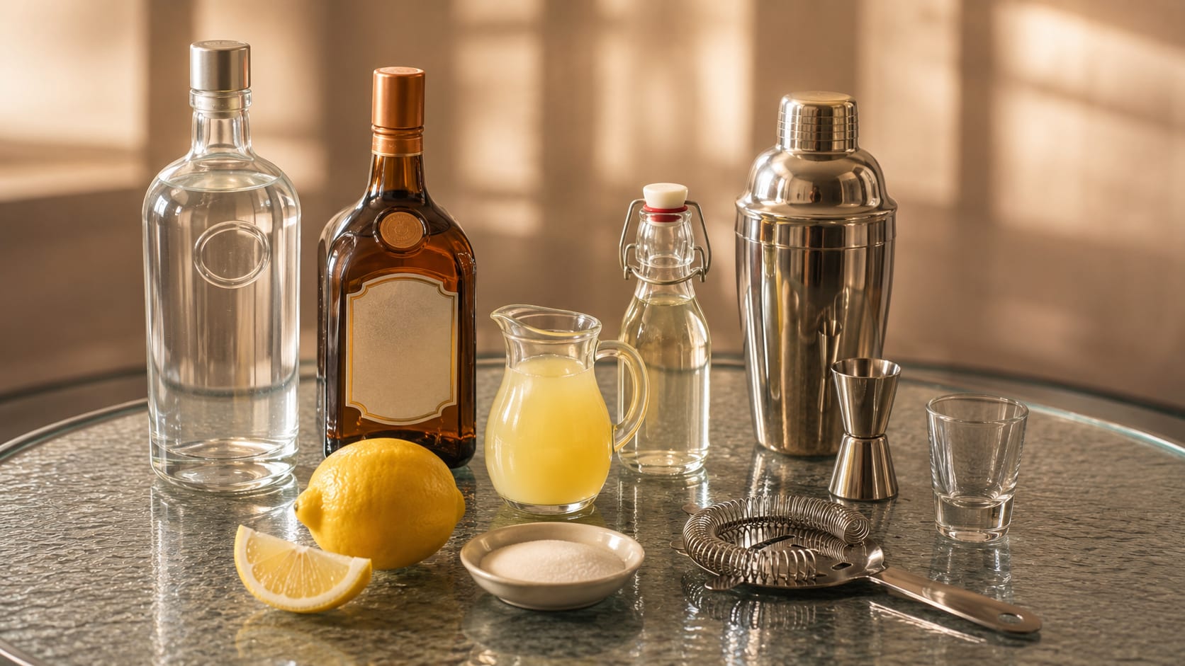 Ingredients and tools to make Lemon Drop Shot