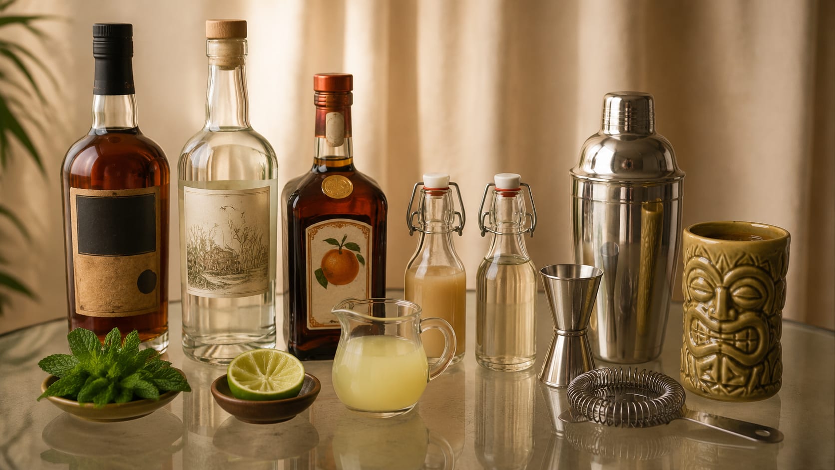 Ingredients and tools to make Mai Tai