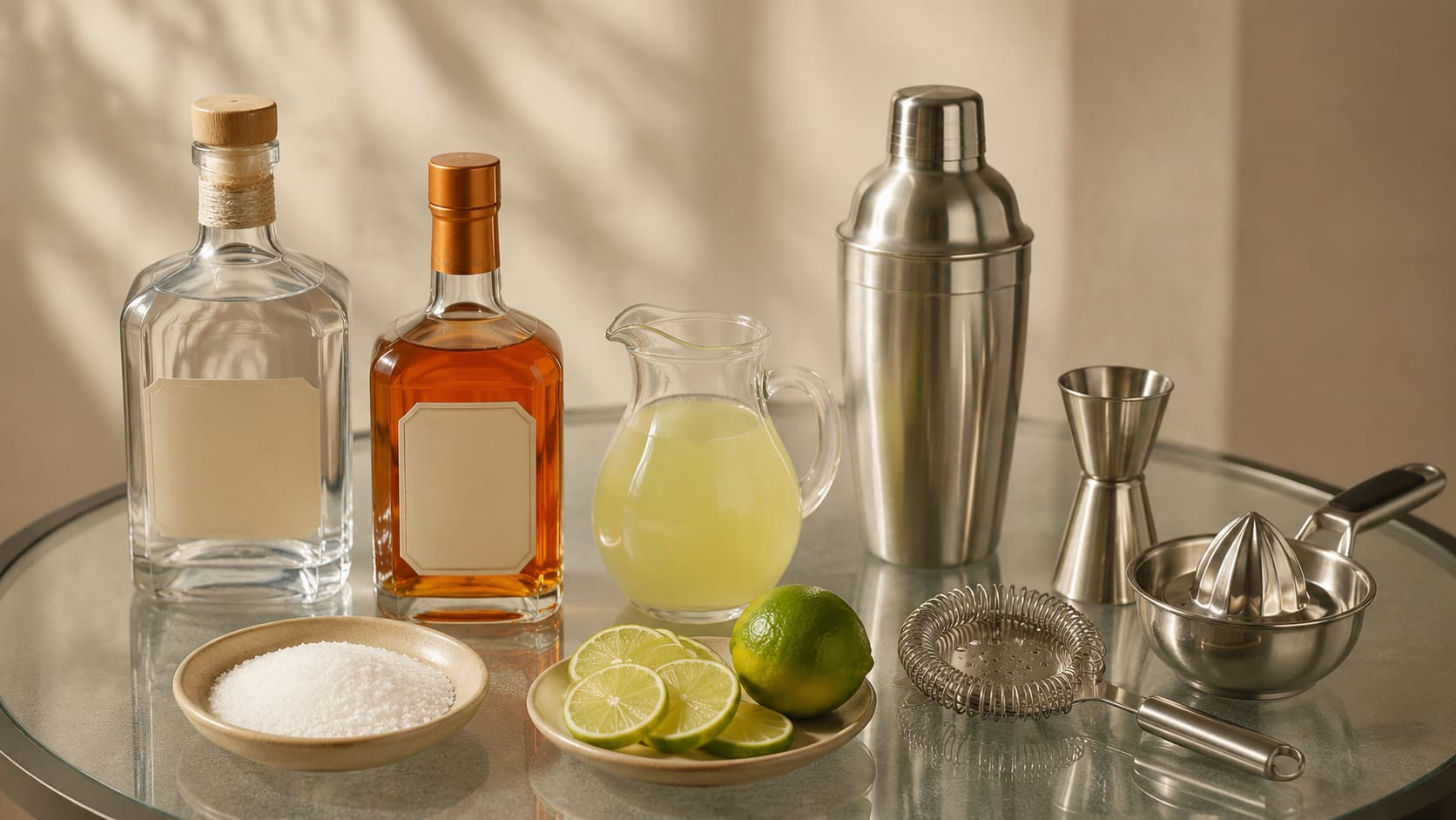 Ingredients and tools to make Margarita