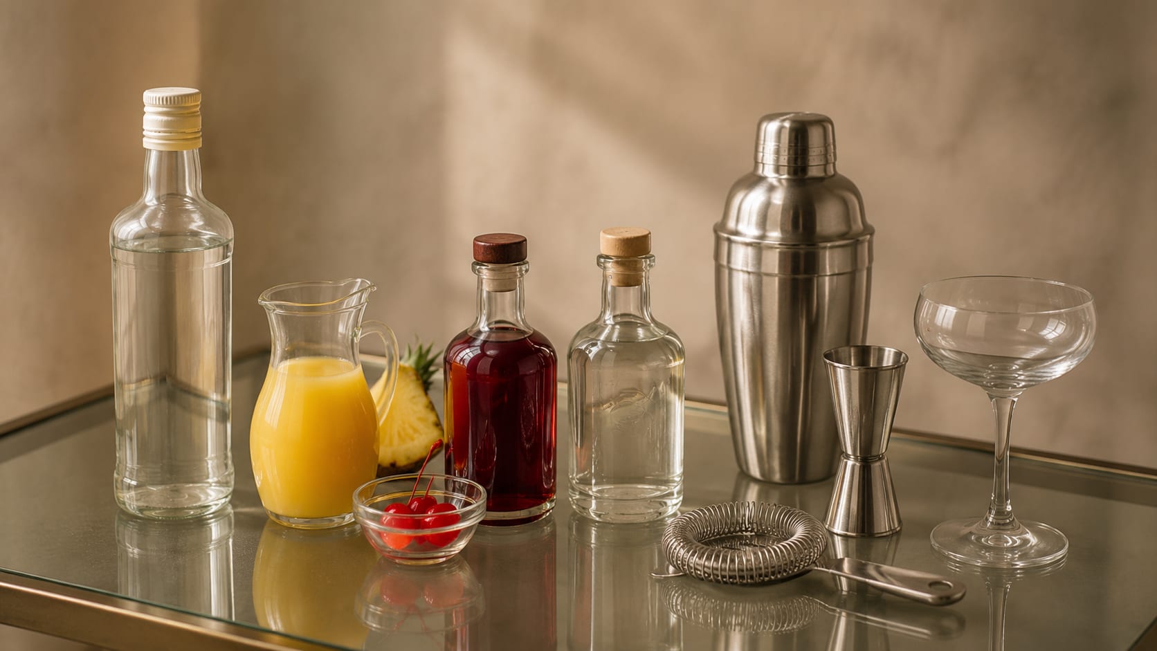 Ingredients and tools to make Mary Pickford