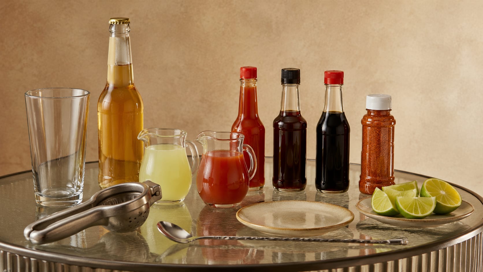 Ingredients and tools to make Michelada