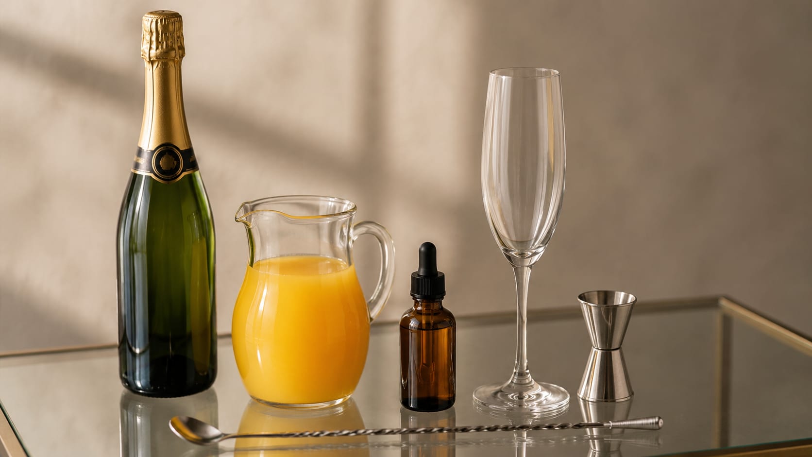 Ingredients and tools to make Mimosa