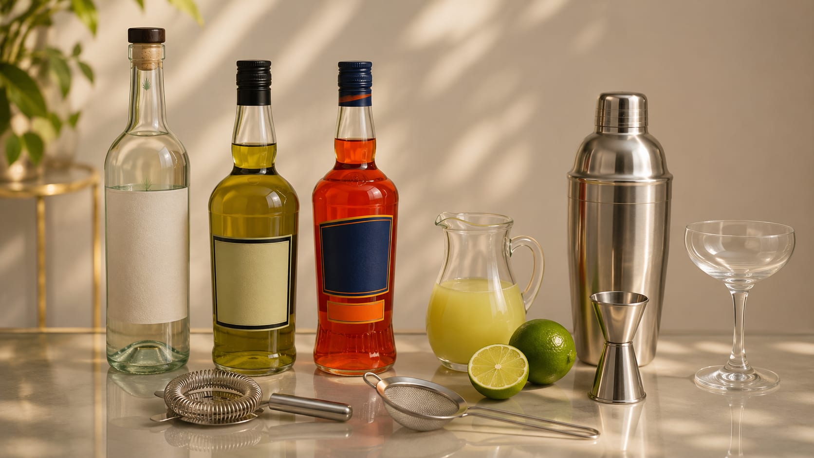 Ingredients and tools to make Naked and Famous