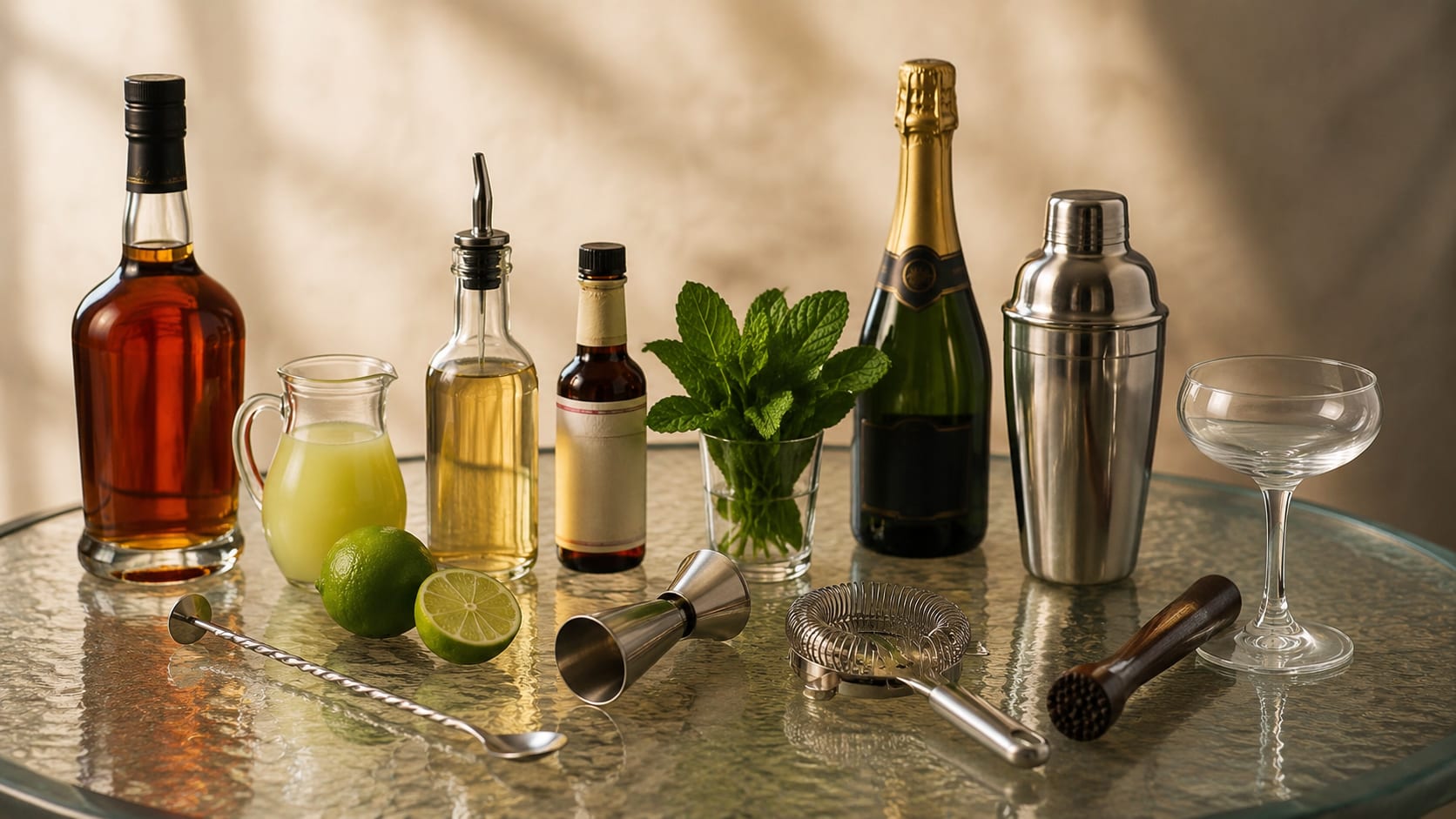 Ingredients and tools to make Old Cuban