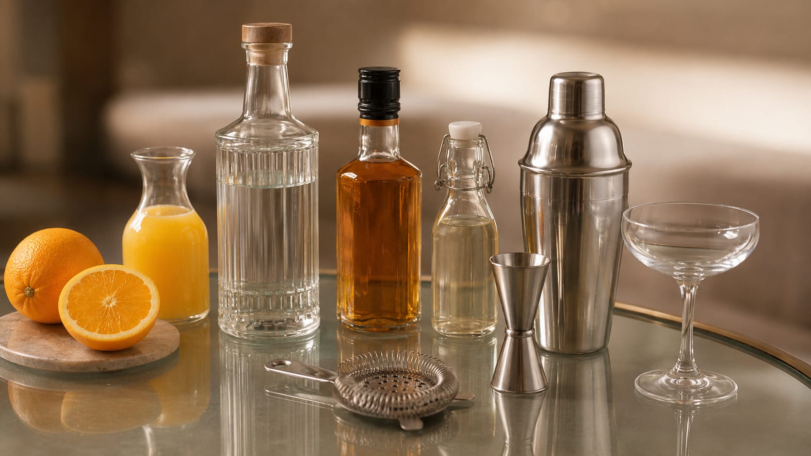 Ingredients and tools to make Orange Blossom