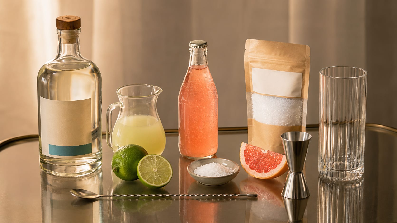 Ingredients and tools to make Paloma