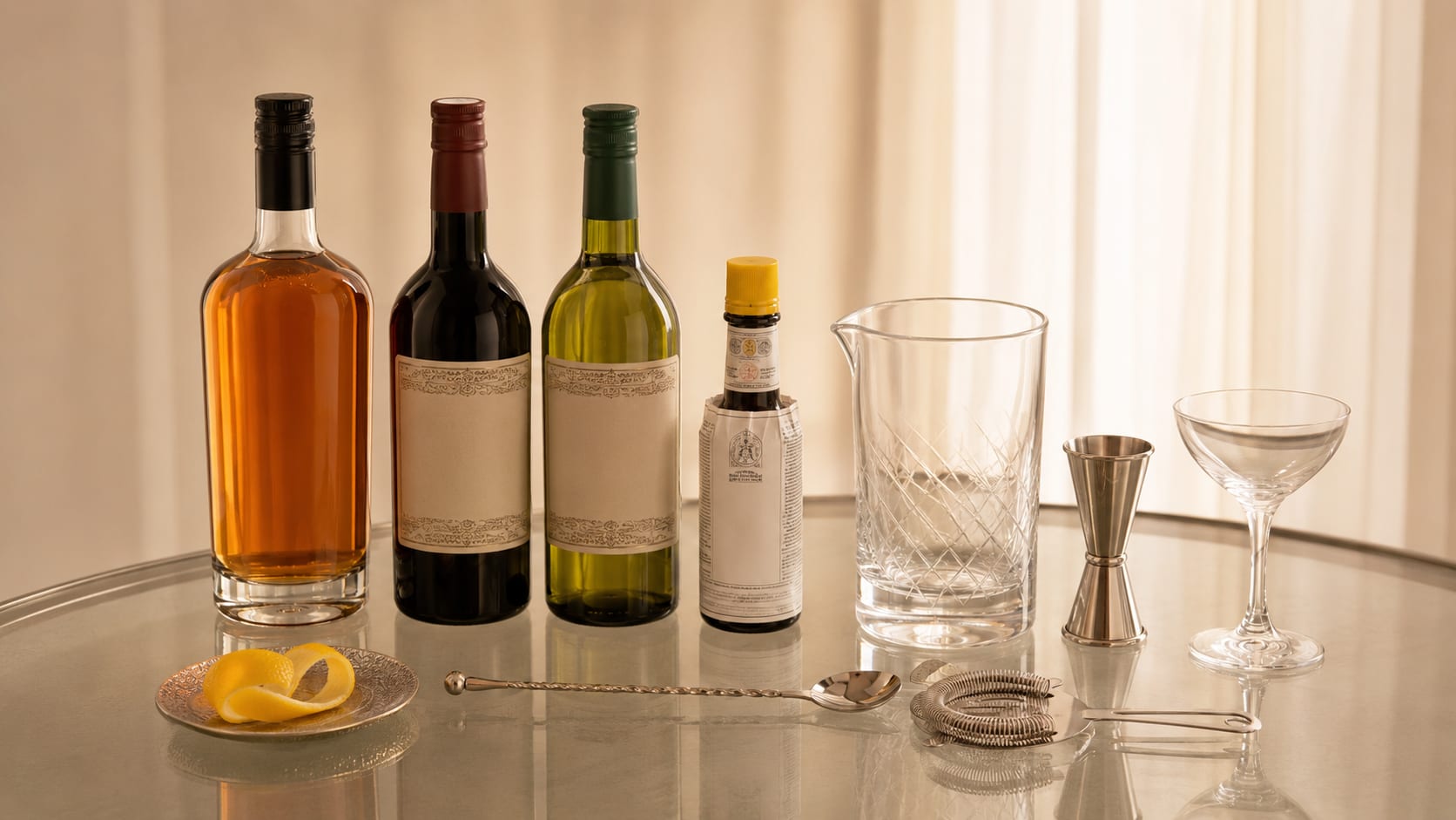 Ingredients and tools to make Perfect Manhattan