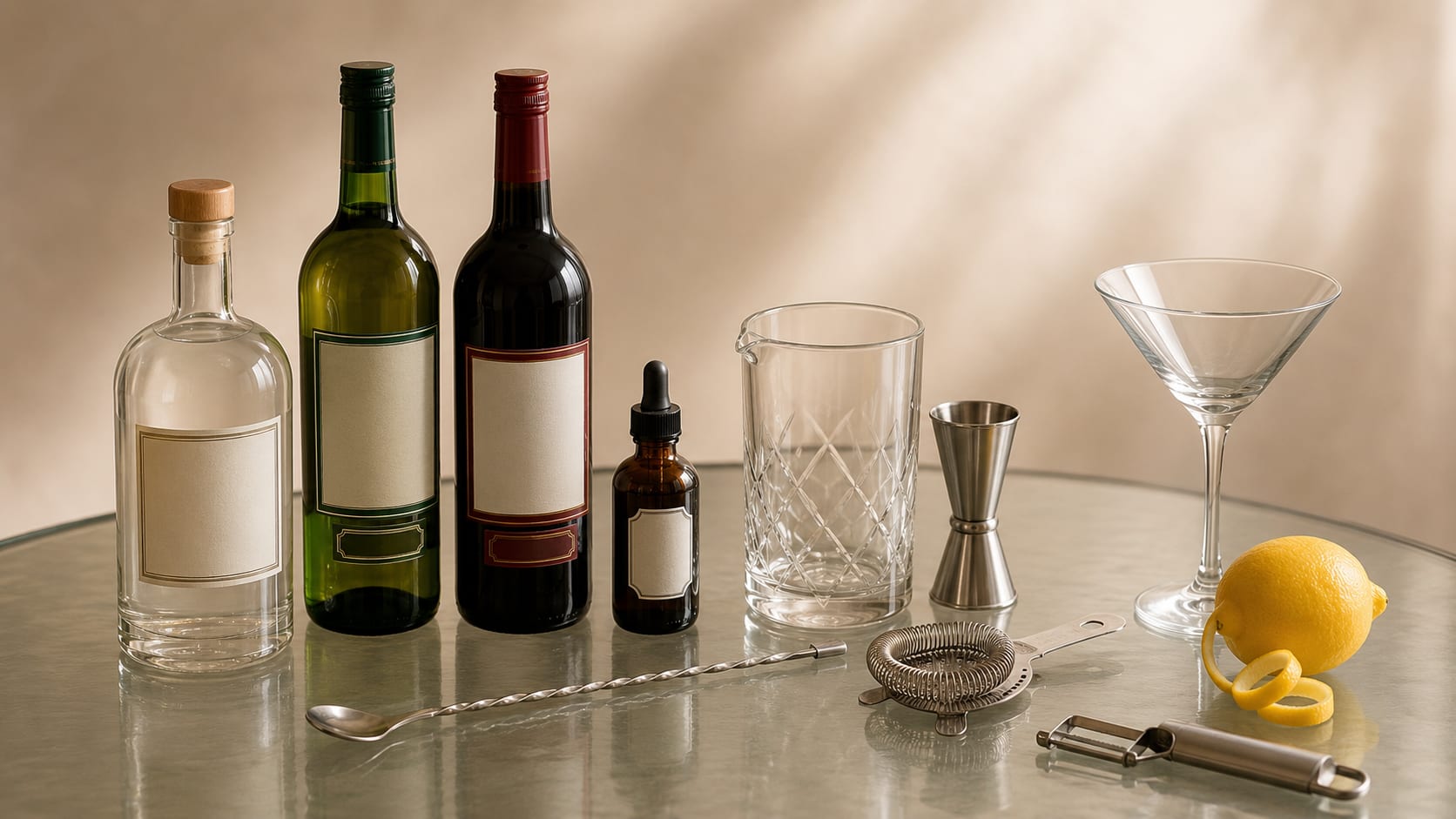 Ingredients and tools to make Perfect Martini