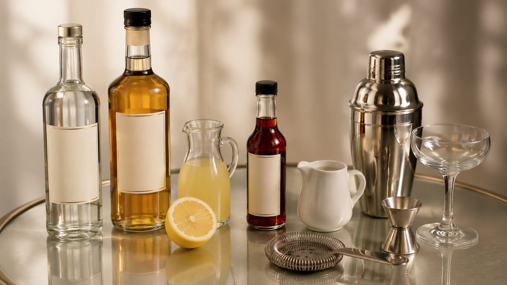 Ingredients and tools to make Pink Lady