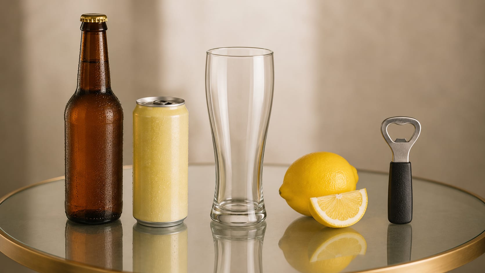 Ingredients and tools to make Radler