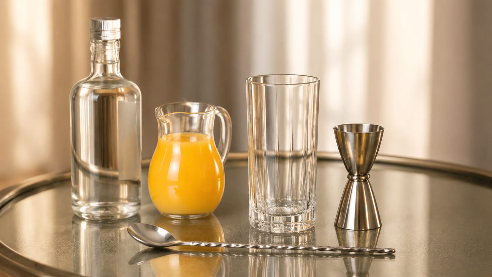 Ingredients and tools to make Screwdriver