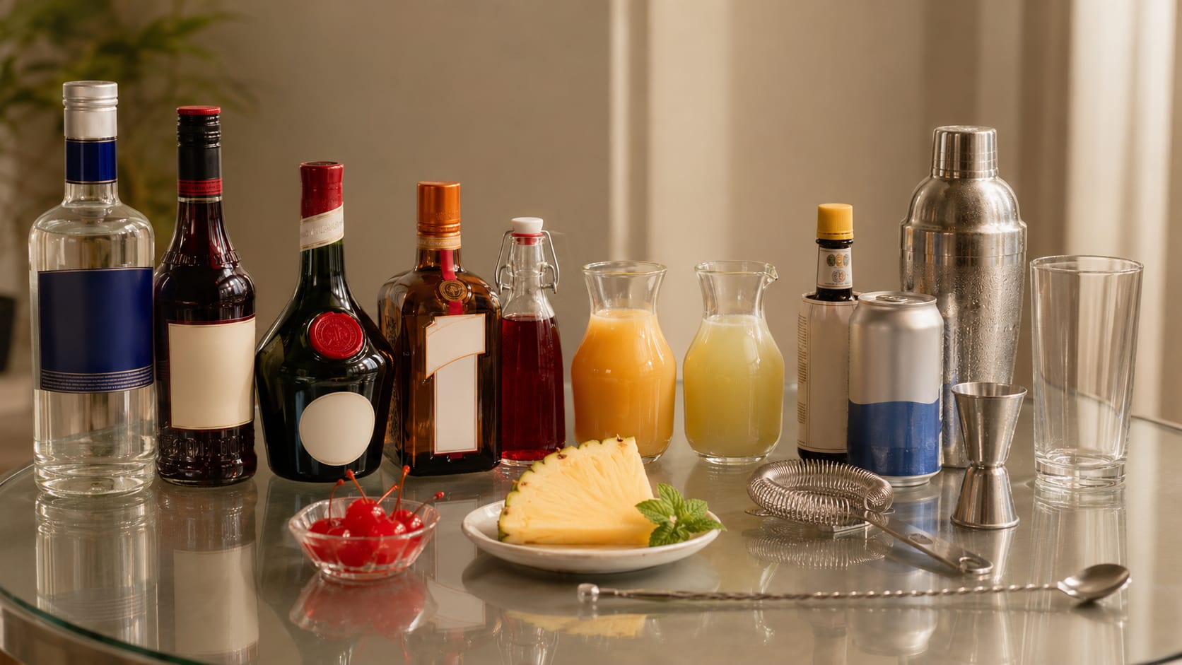 Ingredients and tools to make Singapore Sling