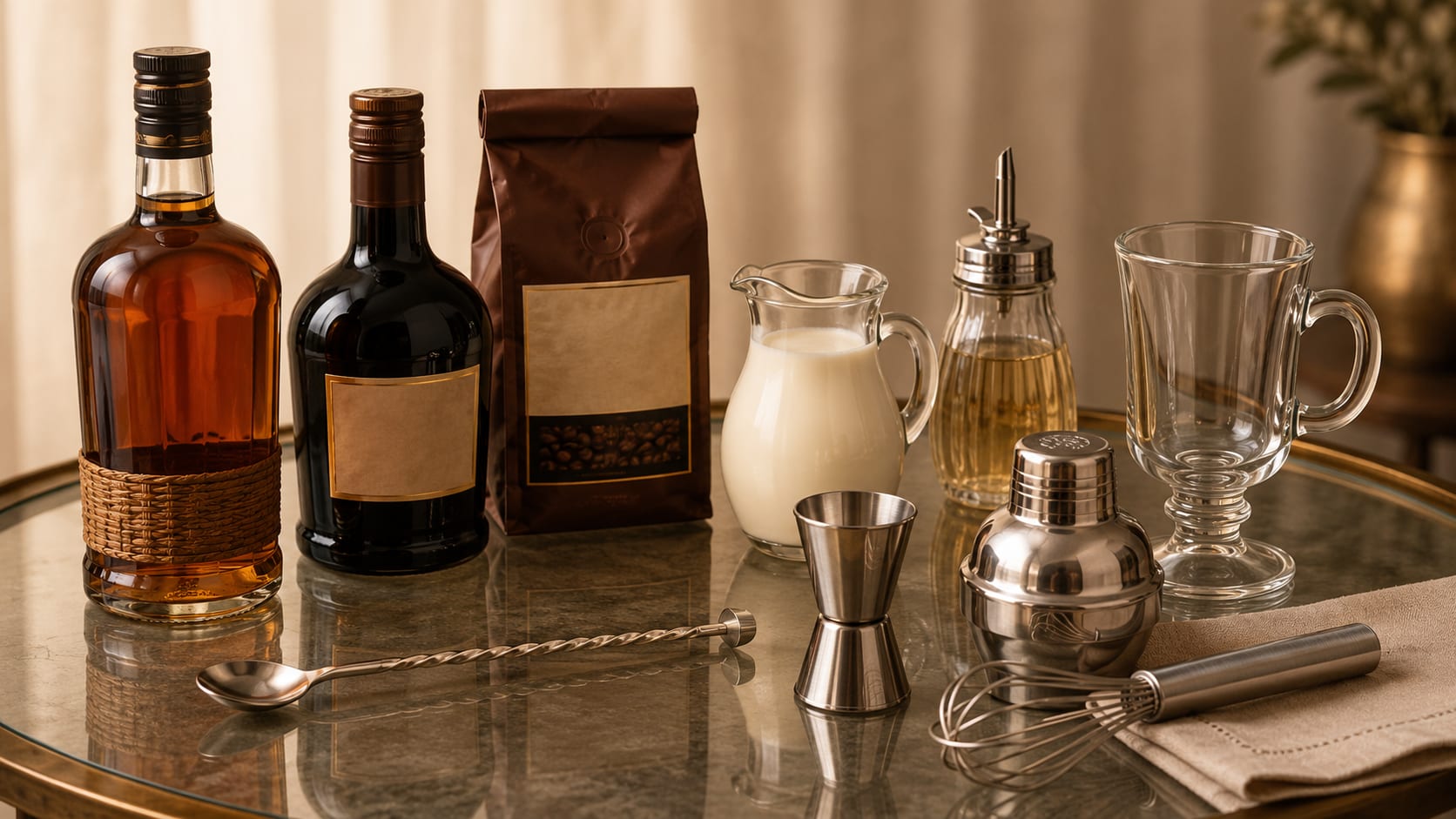 Ingredients and tools to make Spanish Coffee