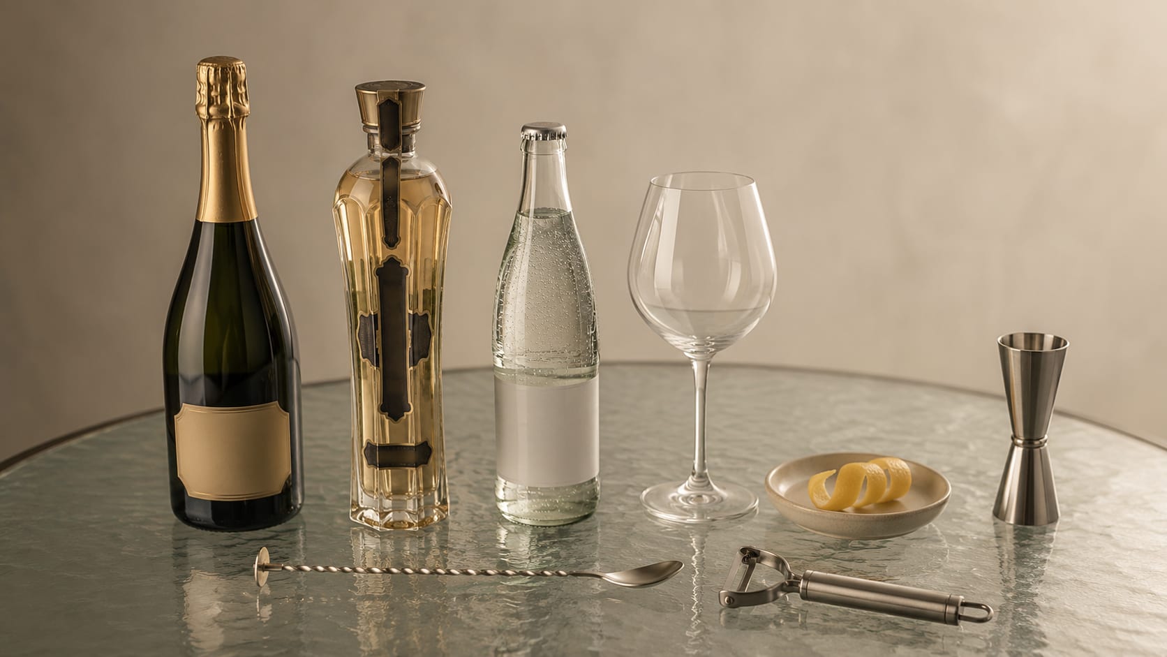 Ingredients and tools to make St-Germain Spritz