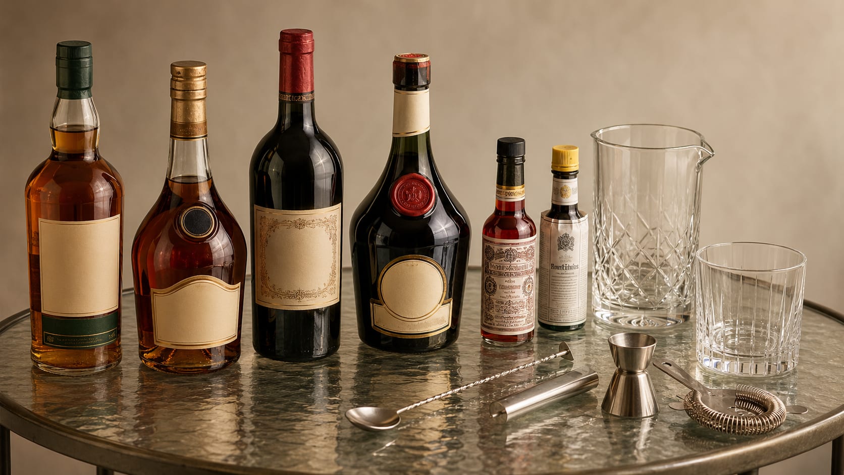 Ingredients and tools to make Vieux Carré