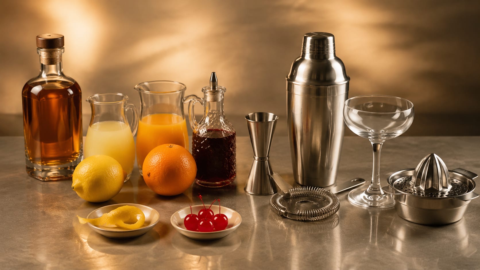 Ingredients and tools to make Ward Eight