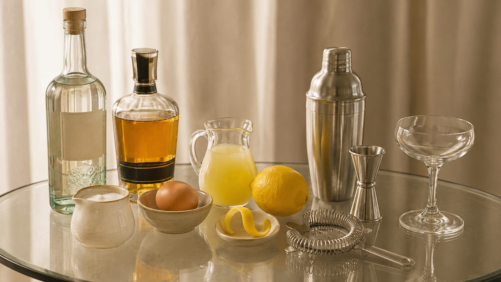 Ingredients and tools to make White Lady