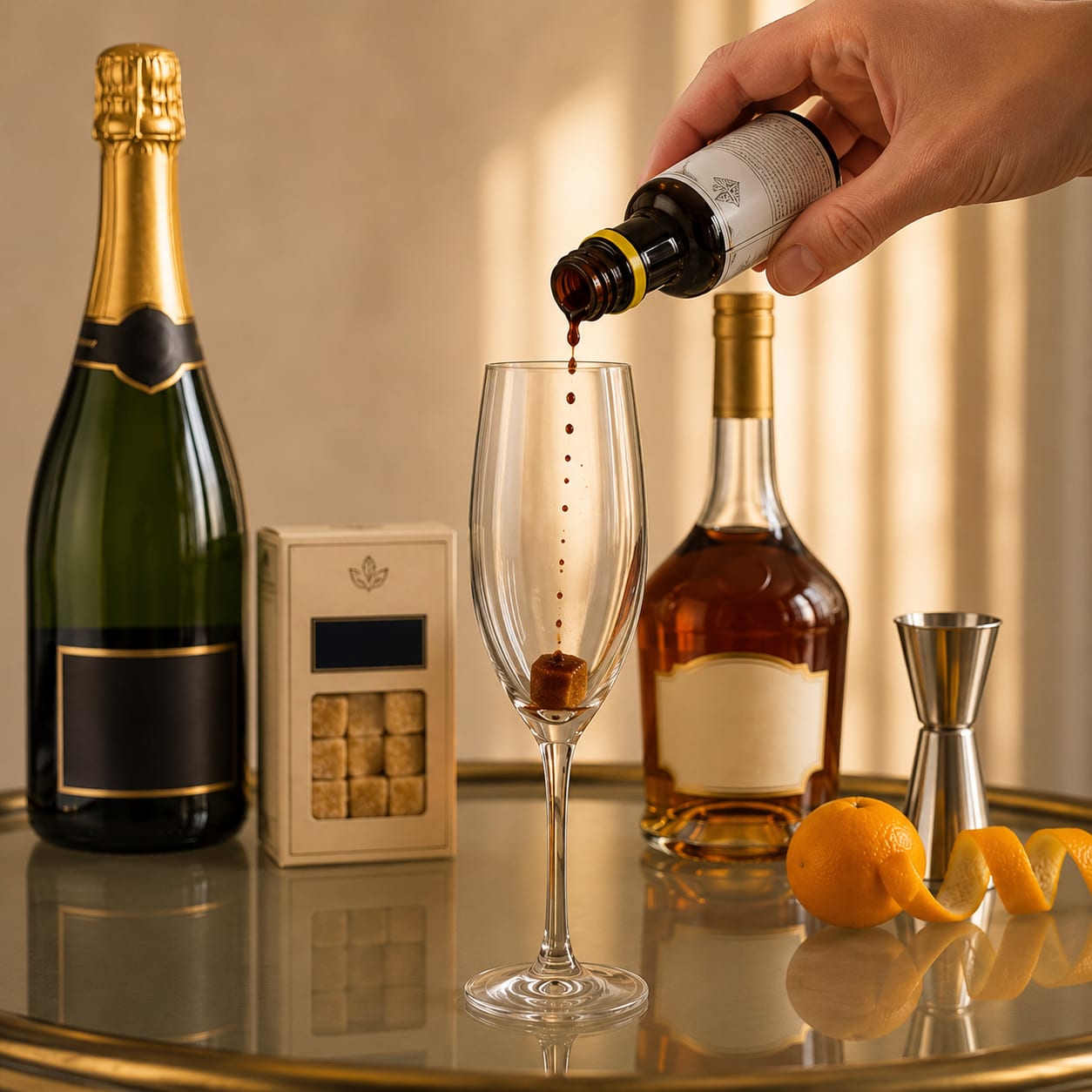 Step 1 — how to make Champagne Cocktail
