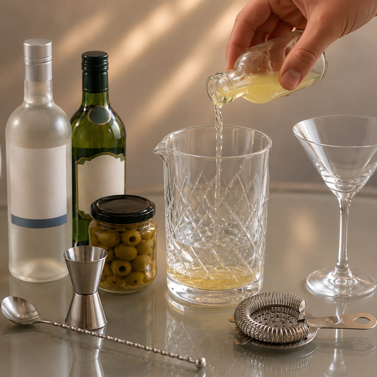 Step 1 — how to make Dirty Vodka Martini